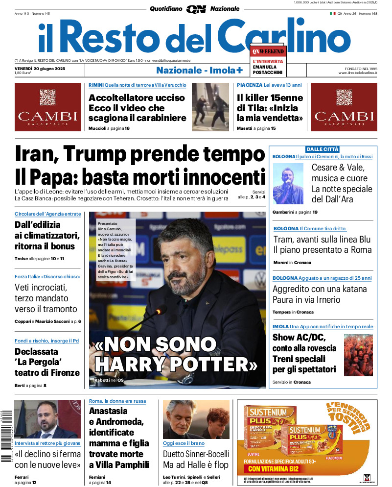 Prima-pagina-il resto del carlino-edizione-di-oggi-20250620